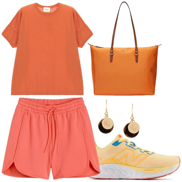 Outfit donna - Minimal. Stile Minimal per Tutti i giorni. Abbinamento con shorts, sneakers, maglieria, orecchini, borse tote.