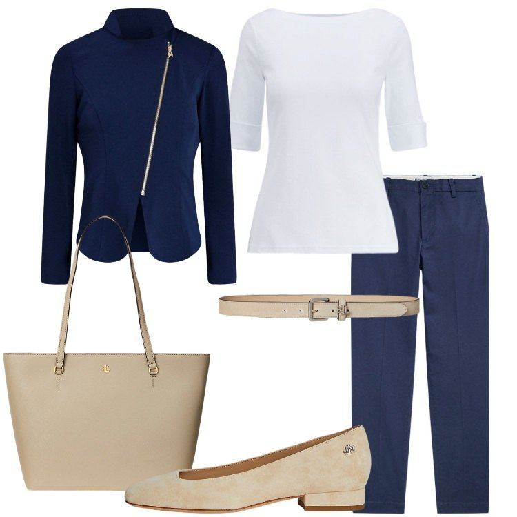 Outfit donna - Minimal chic autunnale - Donna Curvy. Stile Minimal per Tutti i giorni. Abbinamento con blazer, t-shirt, ballerine, pantaloni chino, cinture, borse tote.