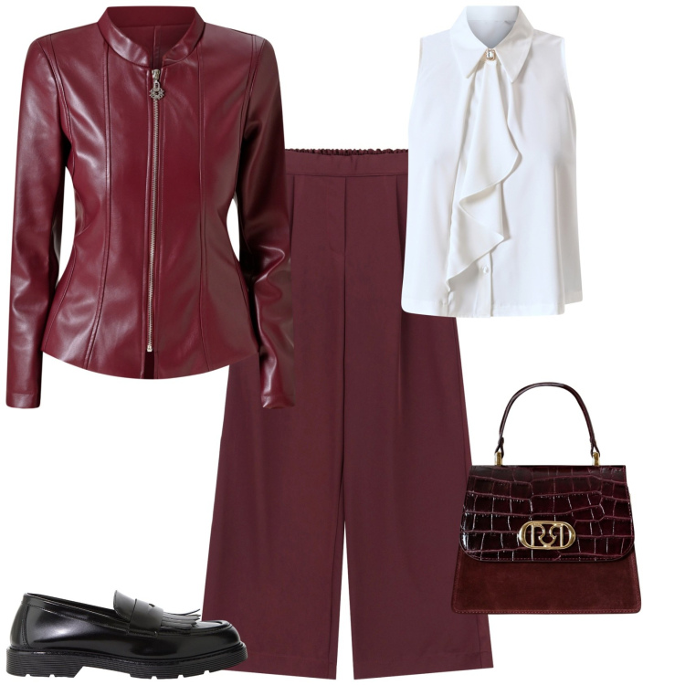 Outfit donna - Total look #2239509. Stile Trendy per Tutti i giorni. Abbinamento con camicie, blazer, borse a mano, pantaloni a palazzo, mocassini.