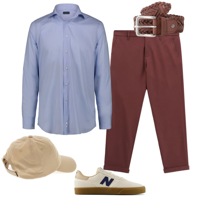 Outfit uomo - Al tramonto. Stile Trendy per Serata speciale. Abbinamento con sneakers, pantaloni, cinture, camicie, cappelli.