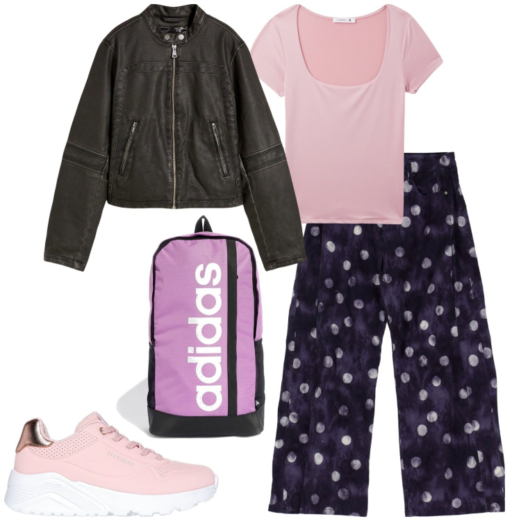 Outfit donna - Total look #2239535. Stile Casual per Tutti i giorni. Abbinamento con blazer, t-shirt, pantaloni, sneakers, zaini.