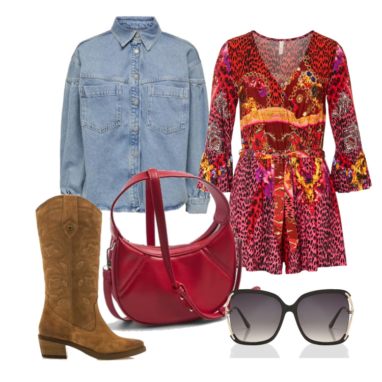 Outfit femme - Septembre. Style Glamour pour Tous les jours. Assortir avec combishort, lunettes de soleil, blazers, bottes, sacs en bandoulière.