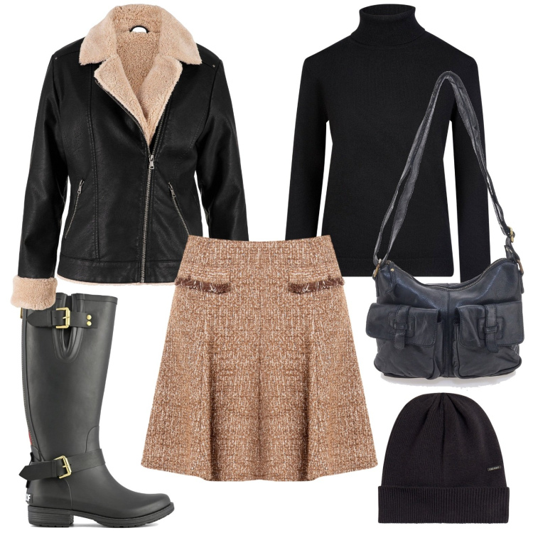Outfit donna - Rubber boots. Stile Casual per Ufficio. Abbinamento con blazer, minigonne, cappelli, stivali, maglieria, borse a tracolla.