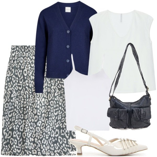 Outfit donna - In ufficio a settembre. Stile Bon Ton per Ufficio. Abbinamento con magliette intime, gonne, top, cardigans, borse a tracolla, décolleté.