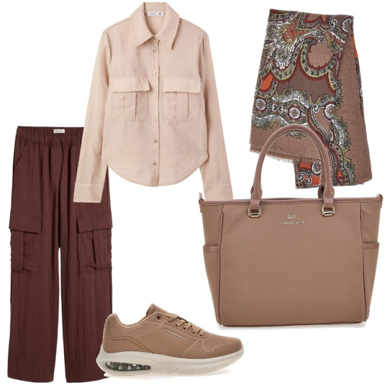 Outfit donna - I pantaloni cargo. Stile Casual per Tutti i giorni. Abbinamento con pantaloni cargo, camicie, foulard, sneakers, borse a tracolla.