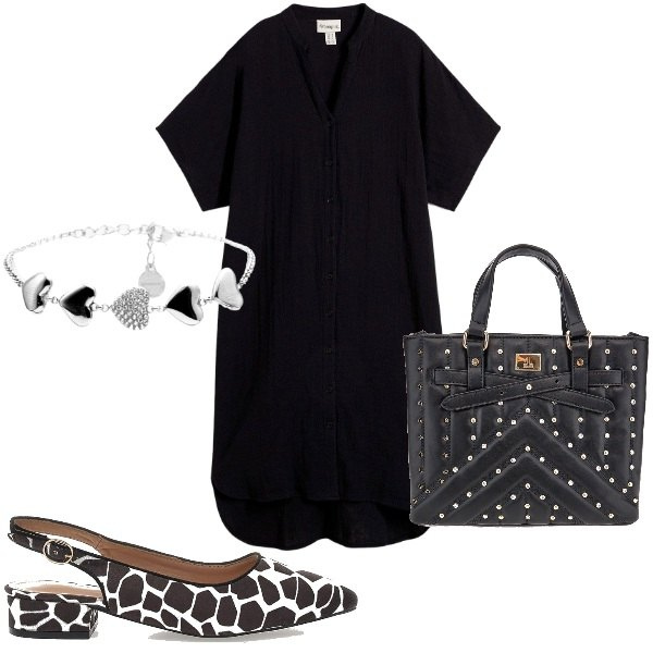 Outfit donna - Ballerine animalier. Stile Minimal per Ufficio. Abbinamento con vestiti chemisier, braccialetti, borse a mano, ballerine.