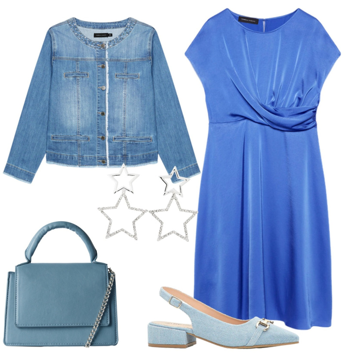 Outfit donna - Total look #2239669. Stile Casual chic per Ufficio. Abbinamento con décolleté, orecchini, borse a tracolla, vestiti midi/longuette, blazer.