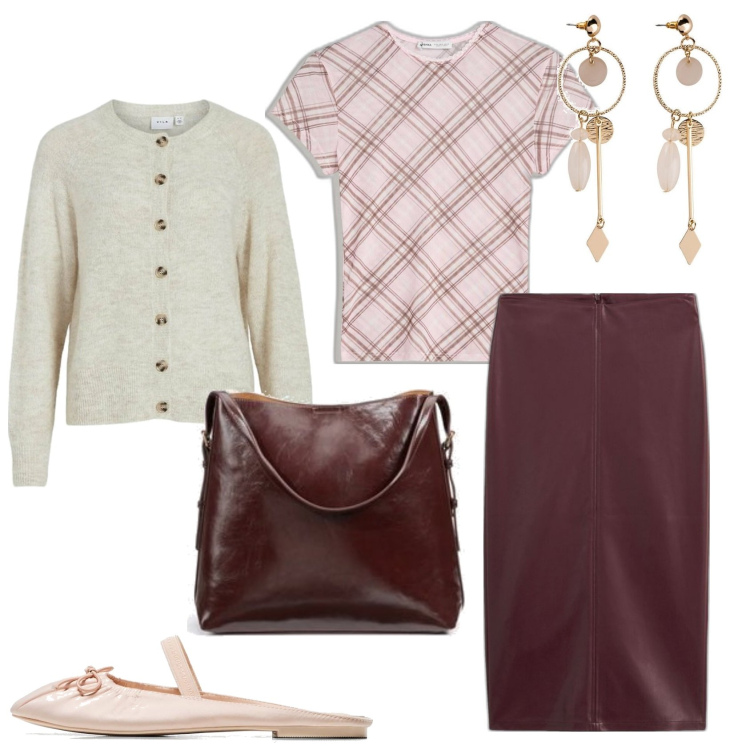 Outfit mujer - Centro comercial. Estilo Urban para Todos los días. Combinación con pendientes, bailarinas, faldas largas, bolso tote, camiseta, blazers.