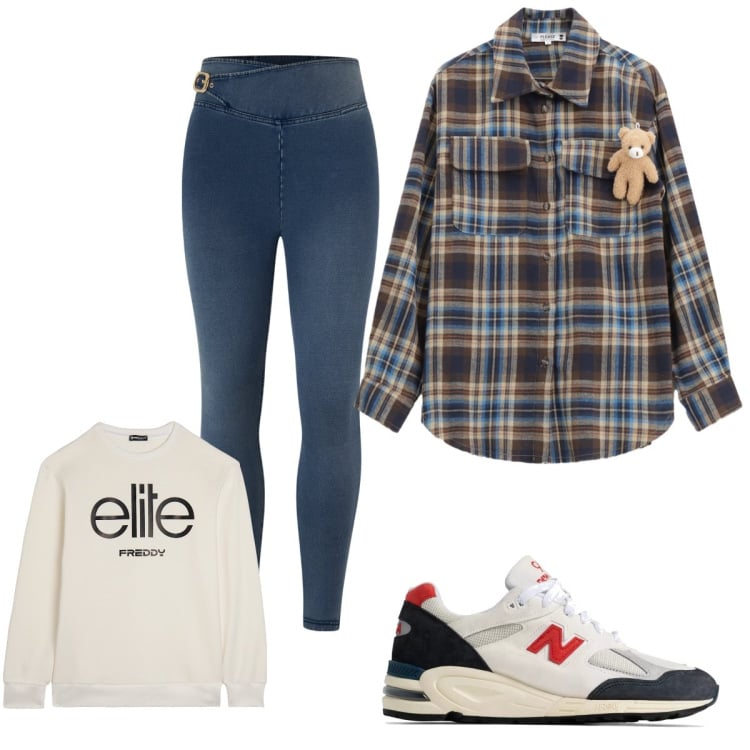 Outfit donna - Tempo libero. Stile Casual per Tutti i giorni. Abbinamento con sneakers, camicie, jeggings, felpe.