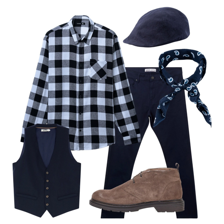 Outfit uomo - Degustazione di vini in campagna!. Stile Trendy per Serata speciale. Abbinamento con pantaloni skinny, camicie, gilet, scarpe stringate, sciarpe e foulard, cappelli con visiera.