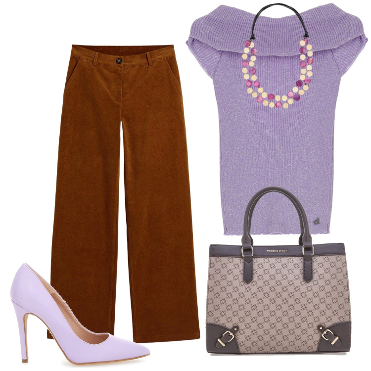 Outfit donna - Total look #2239780. Stile Glamour per Tutti i giorni. Abbinamento con pantaloni, pullovers, décolleté, borse a tracolla, collane.