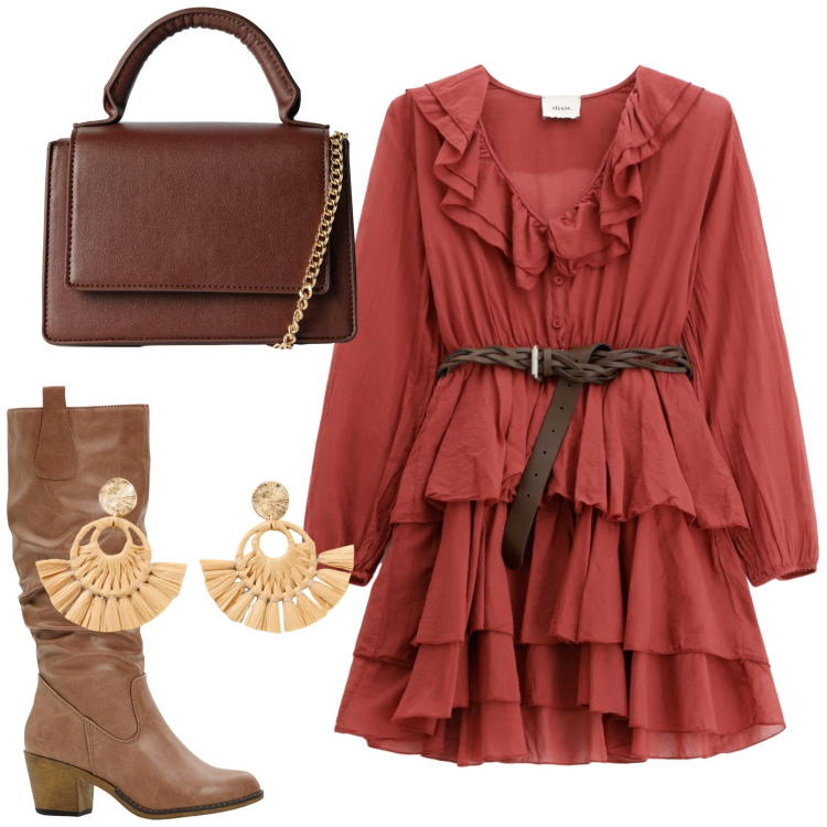 Outfit donna - Total look #2239795. Stile Etnico per Serata fuori. Abbinamento con stivali, orecchini, borse a tracolla, vestiti corti.