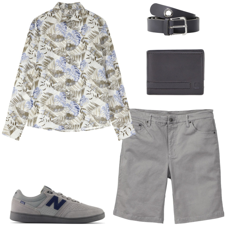 Outfit uomo - Aperitivo in terrazza. Stile Casual per Serata speciale. Abbinamento con bermuda, sneakers, cinture, camicie, portafogli.