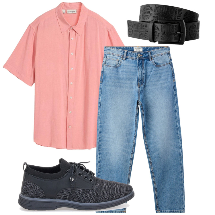 Outfit uomo - La camicia rosa. Stile Urban per Tutti i giorni. Abbinamento con cinture, camicie a manica corta, jeans, scarpe stringate.