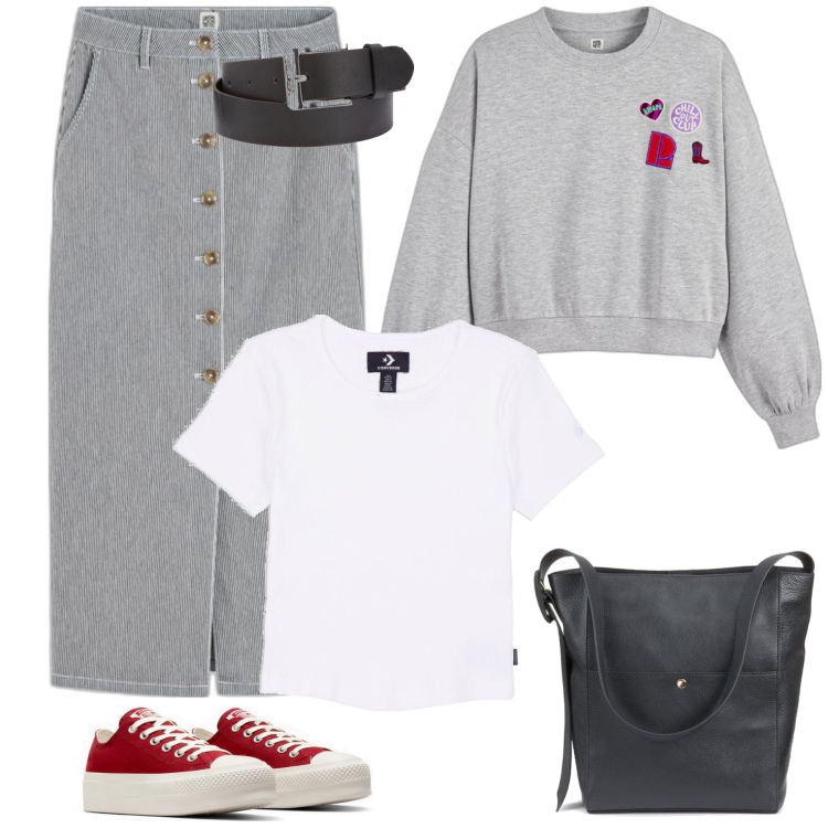 Outfit mujer - Etretiempo. Estilo Basic para Todos los días. Combinación con bolsos de mano, minifaldas, sneakers, cinturones, camiseta, sudaderas.