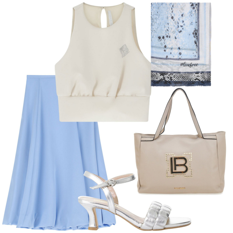 Outfit donna - La gonna e il top Imperial. Stile Trendy per Tutti i giorni. Abbinamento con top, gonne longuette, sandali col tacco, borse a spalla, foulard.