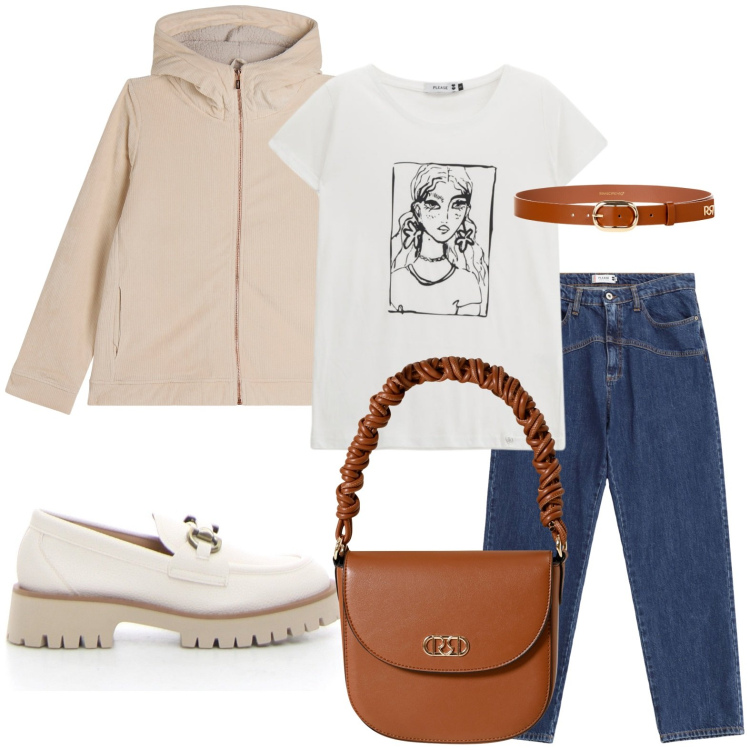 Outfit donna - La borsa glamour. Stile Glamour per Tutti i giorni. Abbinamento con borse a mano, cinture, jeans, t-shirt, blazer, mocassini.