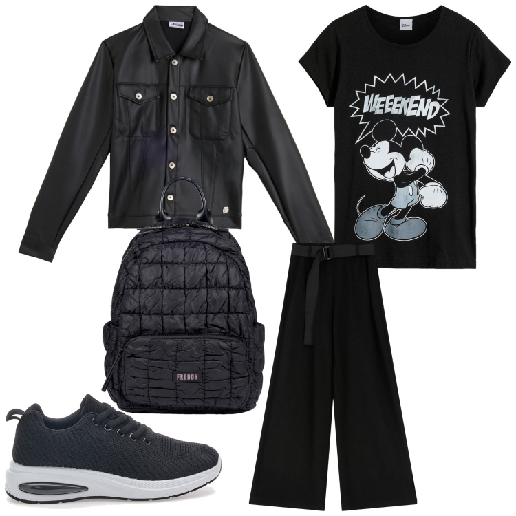 Outfit donna - Allegra. Stile Casual per Scuola/Università. Abbinamento con t-shirt, pantaloni, zaini, giacche, sneakers.