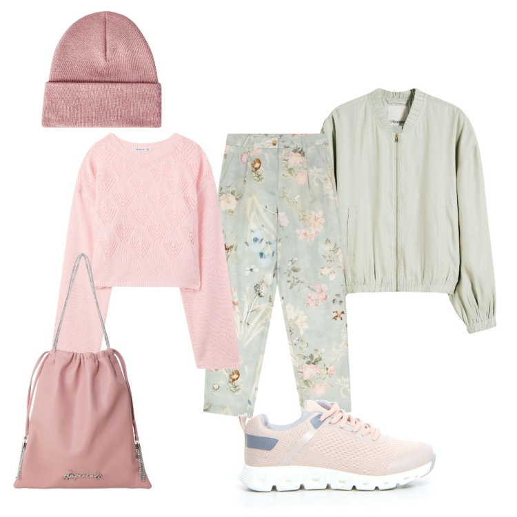 Outfit donna - Must-have di settembre. Stile Casual chic per Tutti i giorni. Abbinamento con bomber, maglieria, berretti, borse a secchiello, pantaloni, sneakers.