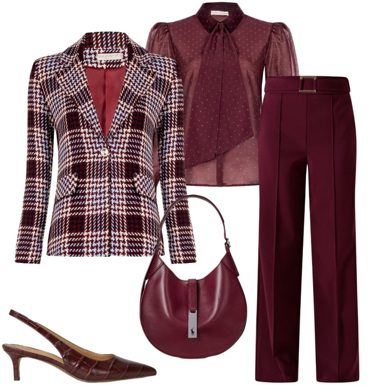 Outfit donna - Ritorno al tartan. Stile Chic per Cerimonia. Abbinamento con blazer, pantaloni, camicie, décolleté, borse a spalla.