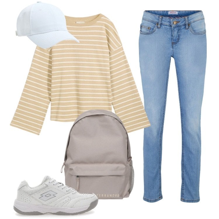 Outfit donna - Total look #2239898. Stile Basic per Scuola/Università. Abbinamento con jeans skinny, maglieria, cappelli, zaini, sneakers.