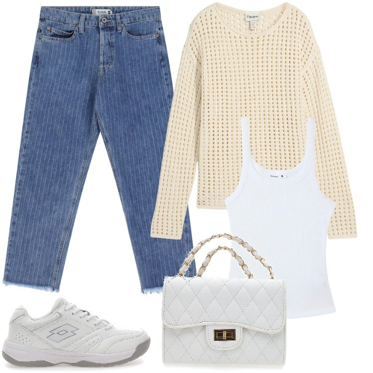 Outfit donna - Total look #2239909. Stile Boho per Ufficio. Abbinamento con maglieria, canottiere, jeans, sneakers, borse a tracolla.