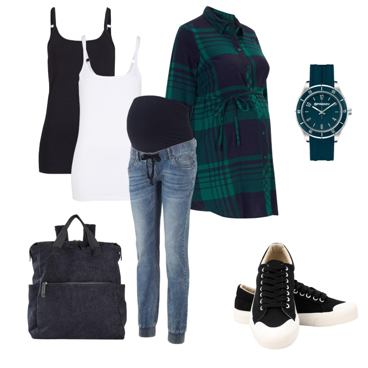 Outfit donna - Total look #2239915. Stile Casual per Cerimonia. look ideale per Premaman. Abbinamento con jeans, zaini, camicie, top, orologi, sneakers.