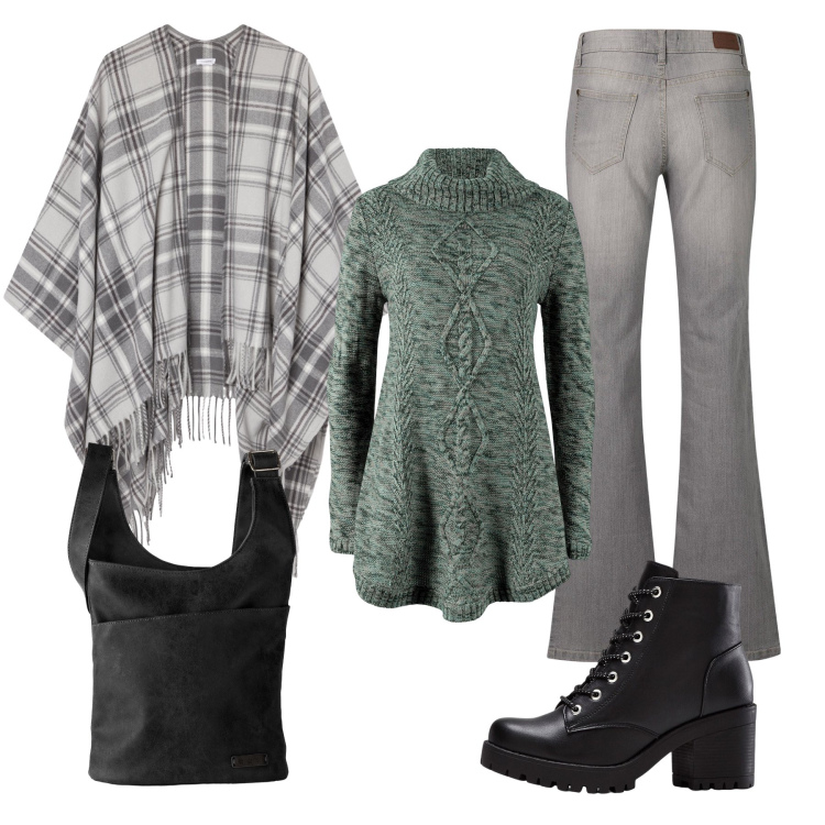 Outfit donna - Total look #2239917. Stile Chic per Tutti i giorni. Abbinamento con stivaletti, jeans bootcut, borse a tracolla, maglieria, cappotti.