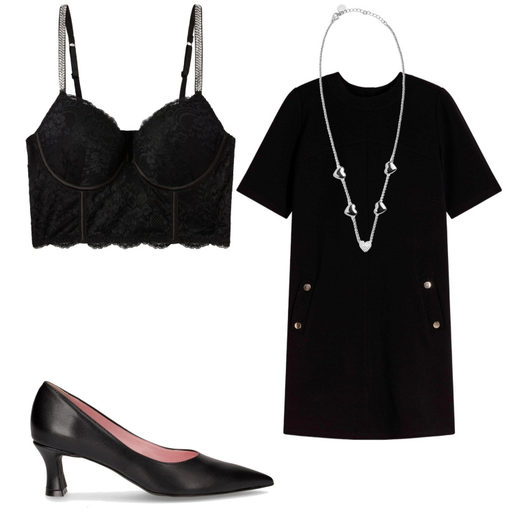 Outfit donna - Dark elegante. Stile Bon Ton per Serata fuori. Abbinamento con vestiti corti, bralette, collane, décolleté.