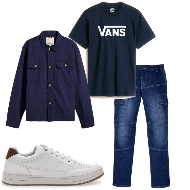 Outfit uomo - Total look #2239966. Stile Casual per Tutti i giorni. Abbinamento con giacche, jeans dritti, sneakers, t-shirt.