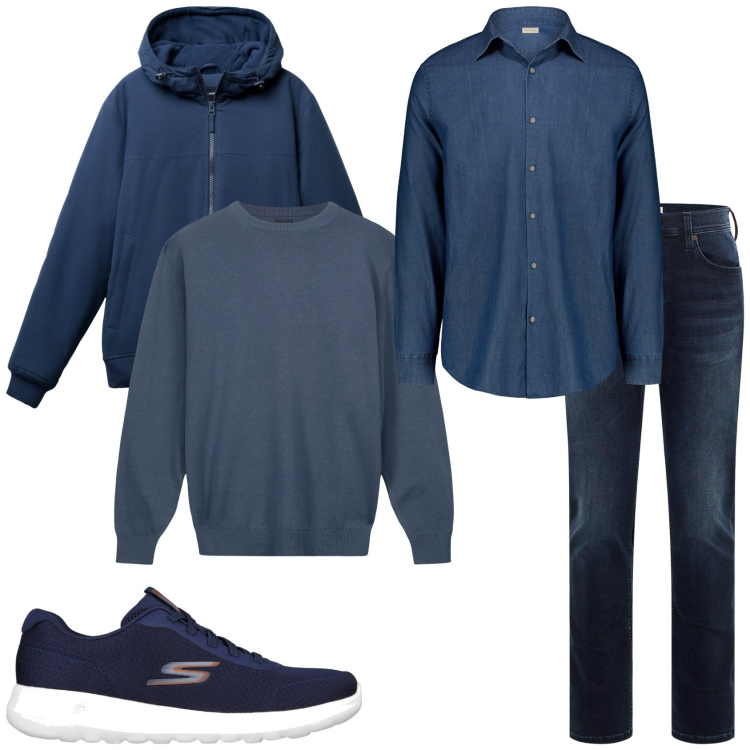 Outfit uomo - Il blu è molto bello. Stile Trendy per Tutti i giorni. Abbinamento con jeans slim fit, giacche, maglieria, camicie, sneakers.