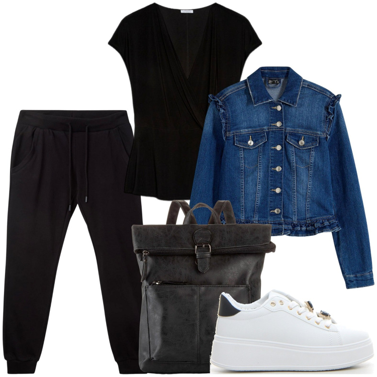 Outfit donna - Love for denim. Stile Urban per Scuola/Università. Abbinamento con blazer, zaini, pantaloni, bluse, sneakers.