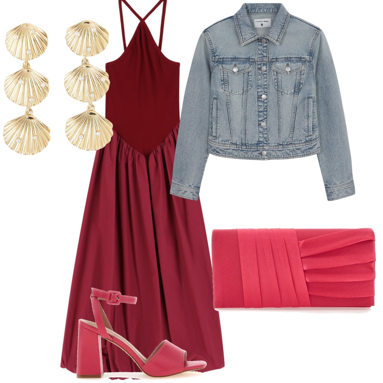 Outfit donna - Sere di settembre sul lungomare. Stile Glamour per Serata fuori. Abbinamento con orecchini, blazer, vestiti lunghi, sandali col tacco, pochette.