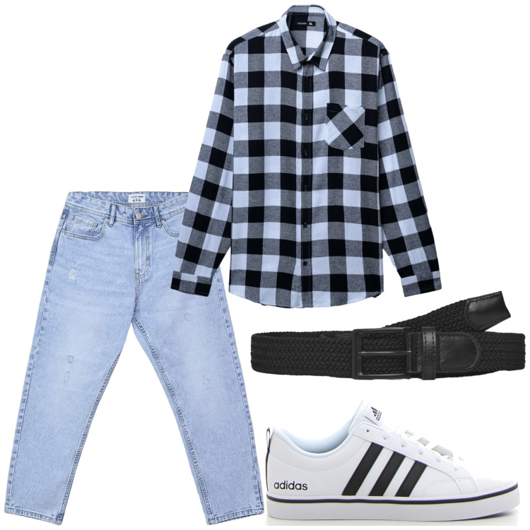 Outfit uomo - Total look #2240192. Stile Casual per Tutti i giorni. Abbinamento con jeans strappati, cinture, camicie, sneakers.