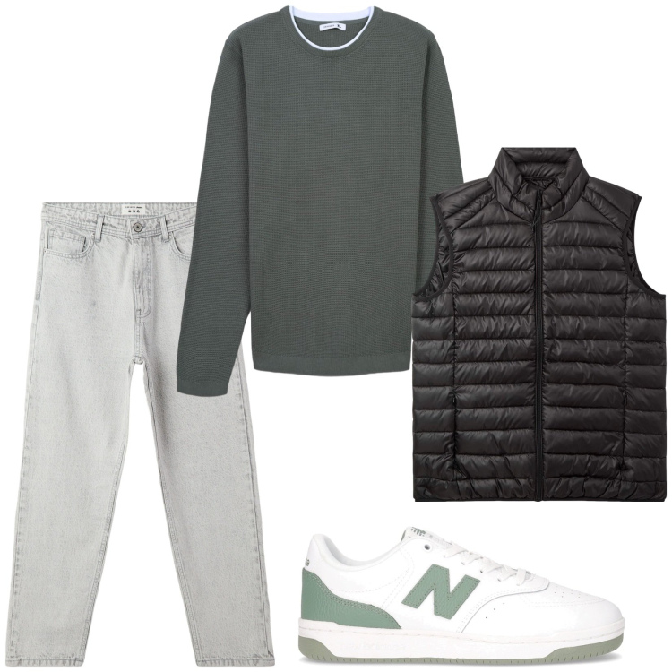 Outfit uomo - Il gilet trapuntato. Stile Casual per Tutti i giorni. Abbinamento con piumini, jeans, maglieria, sneakers.