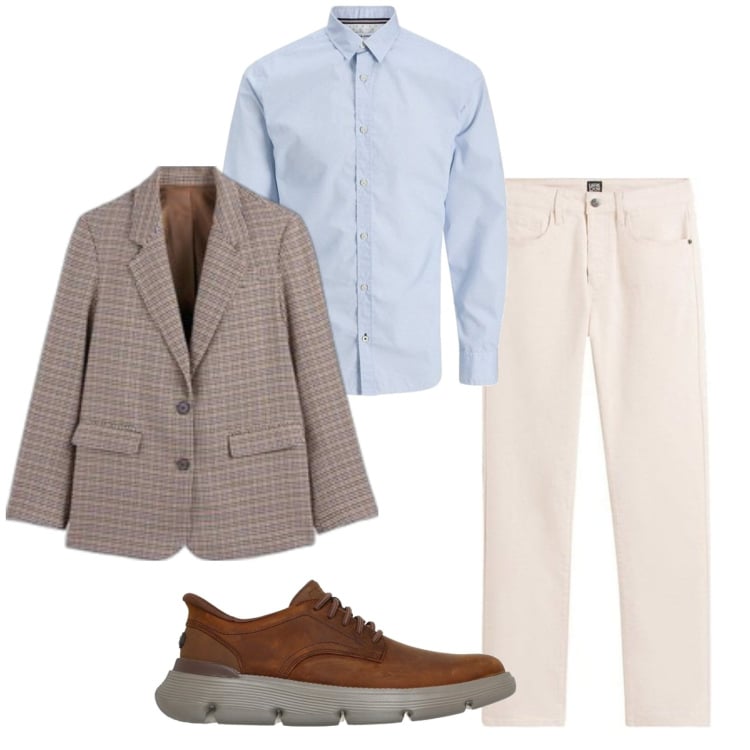 Outfit hombre - De oficina. Estilo Business/Elegante para Oficina. Combinación con vaqueros, camisas, chaquetas, zapatos con cordones.