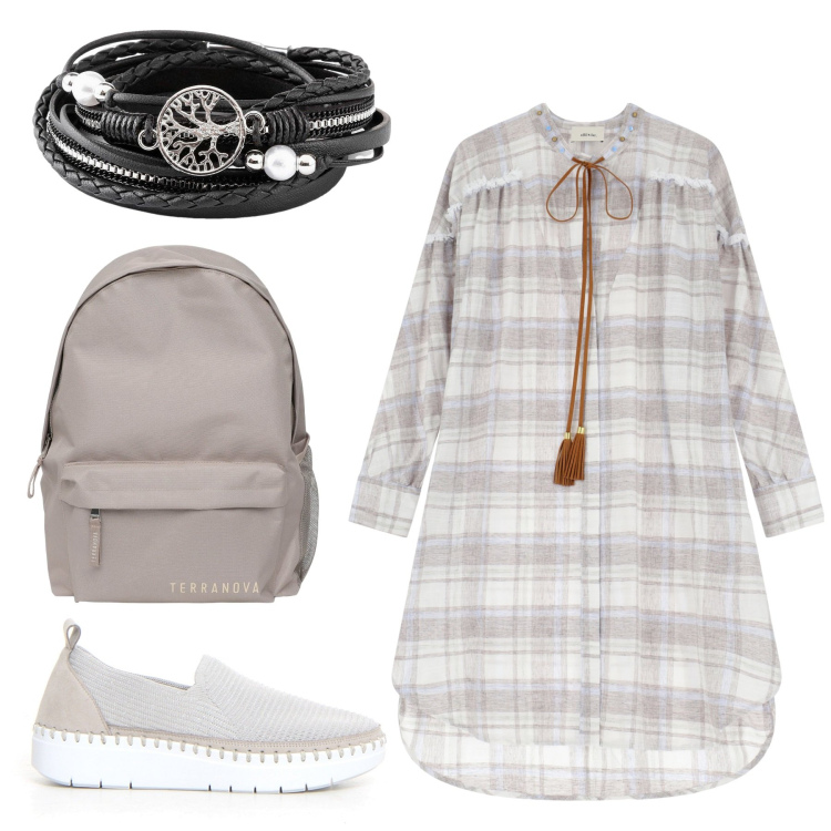 Outfit donna - Total look #2240278. Stile Casual per Tutti i giorni. Abbinamento con braccialetti, zaini, vestiti, sneakers.