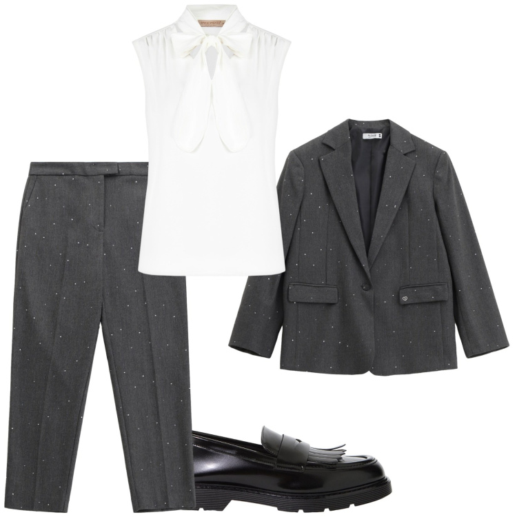 Outfit donna - Total look #2240297. Stile Bon Ton per Serata fuori. Abbinamento con top, pantaloni, blazer, mocassini.