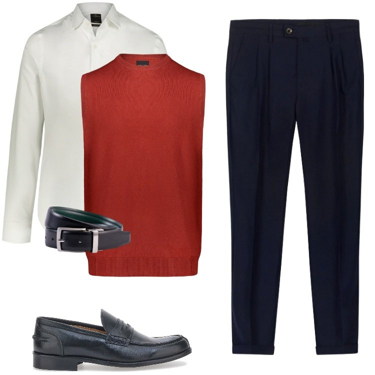 Outfit uomo - Total look #2240303. Stile Business/Elegante per Ufficio. Abbinamento con scarpe stringate, gilet, camicie, cinture, pantaloni.