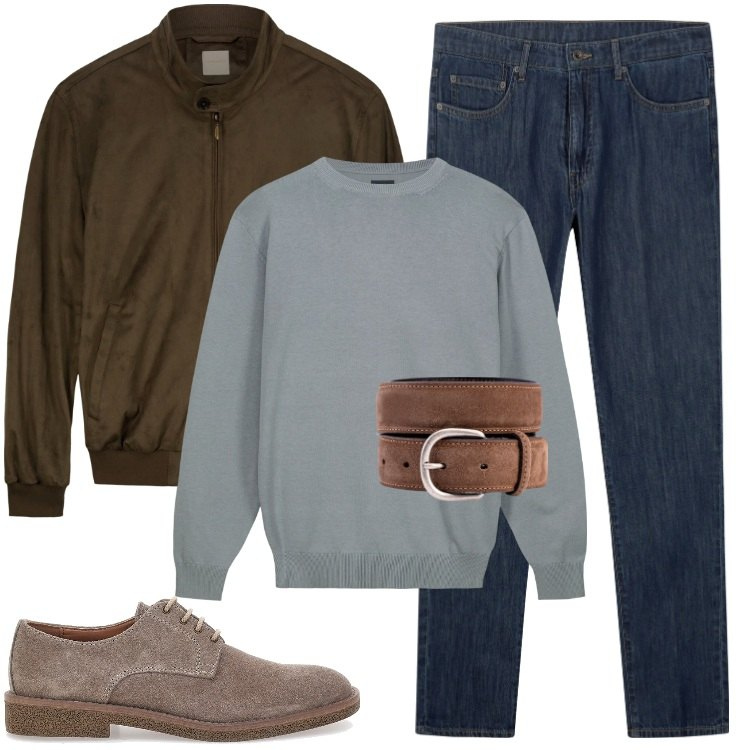 Outfit uomo - Total look #2240305. Stile Trendy per Ufficio. Abbinamento con giacche, scarpe stringate, maglieria, cinture, jeans.