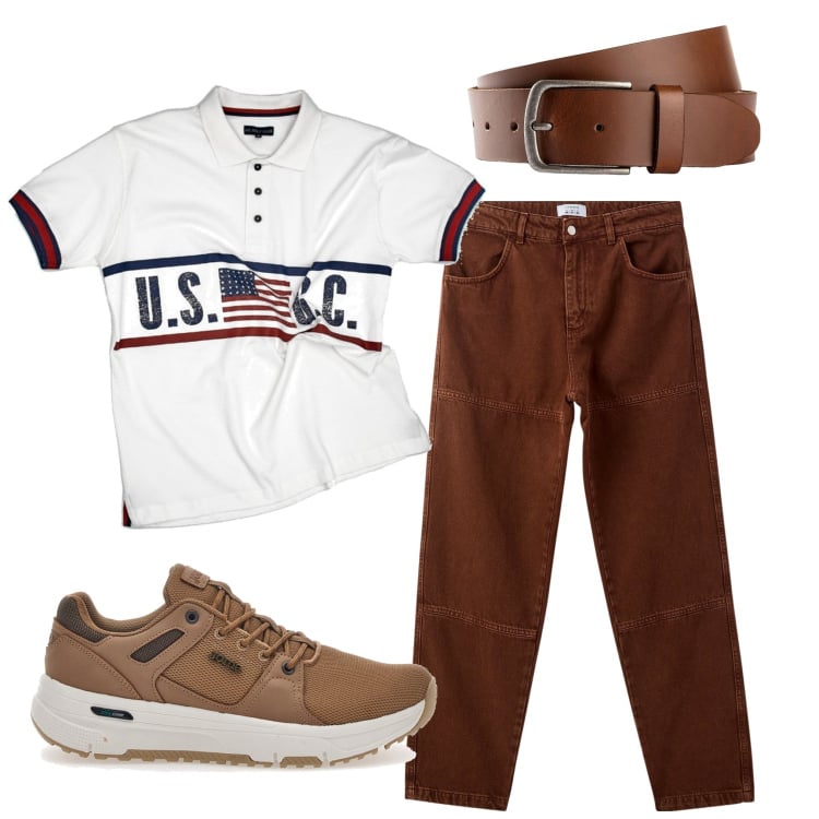 Outfit uomo - Classico e sportivo. Stile Trendy per Tutti i giorni. Abbinamento con cinture, pantaloni, polo, sneakers.