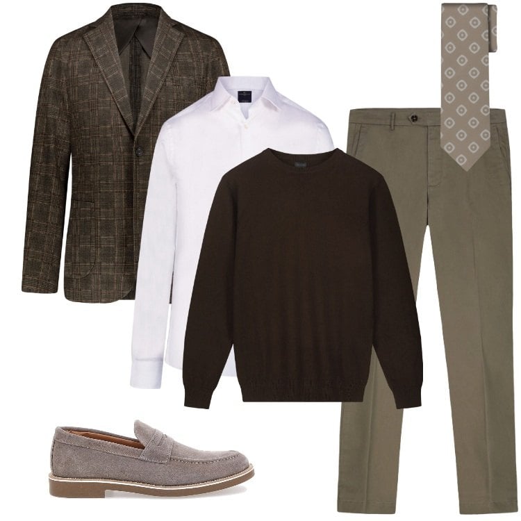 Outfit uomo - Total look #2240321. Stile Business/Elegante per Ufficio. Abbinamento con giacche, scarpe stringate, maglieria, camicie, cravatte, pantaloni chino.