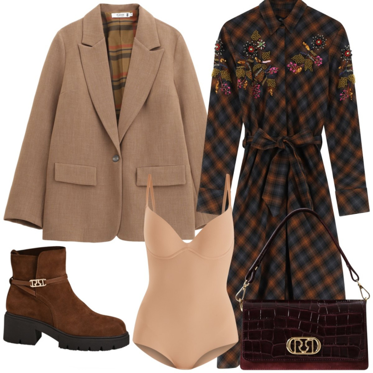 Outfit donna - Total look #2240325. Stile Boho per Tutti i giorni. Abbinamento con body, stivaletti, borse a mano, blazer, vestiti.