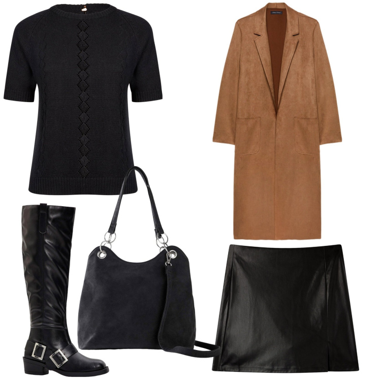 Outfit donna - Classy fall must have. Stile Glamour per Tutti i giorni. Abbinamento con stivali sopra il ginocchio, borse a mano, minigonne, trench, maglieria.