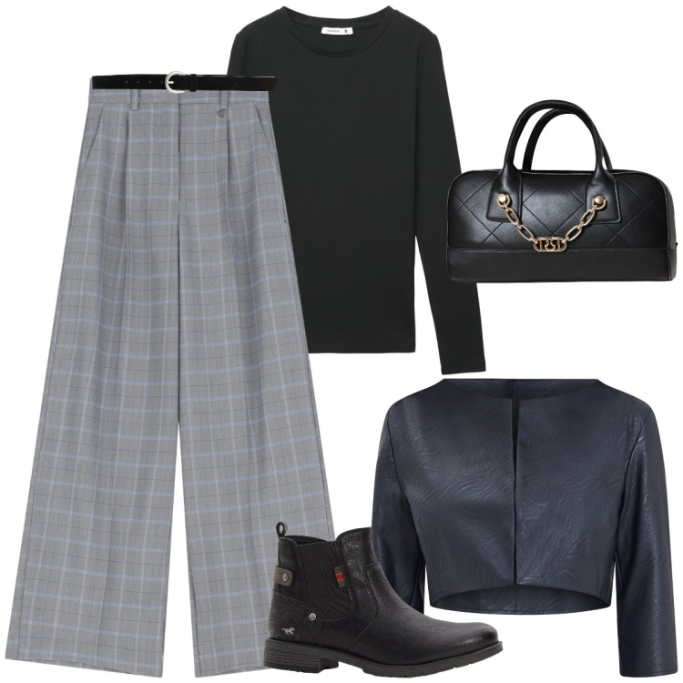 Outfit donna - Total look #2240334. Stile Casual per Tutti i giorni. Abbinamento con cinture, stivaletti, t-shirt, blazer, borse a mano, pantaloni.