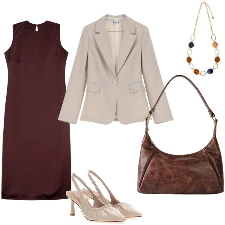 Outfit donna - Appuntamento formale. Stile Bon Ton per Ufficio. Abbinamento con borse a mano, blazer, décolleté, collane, vestiti midi/longuette.