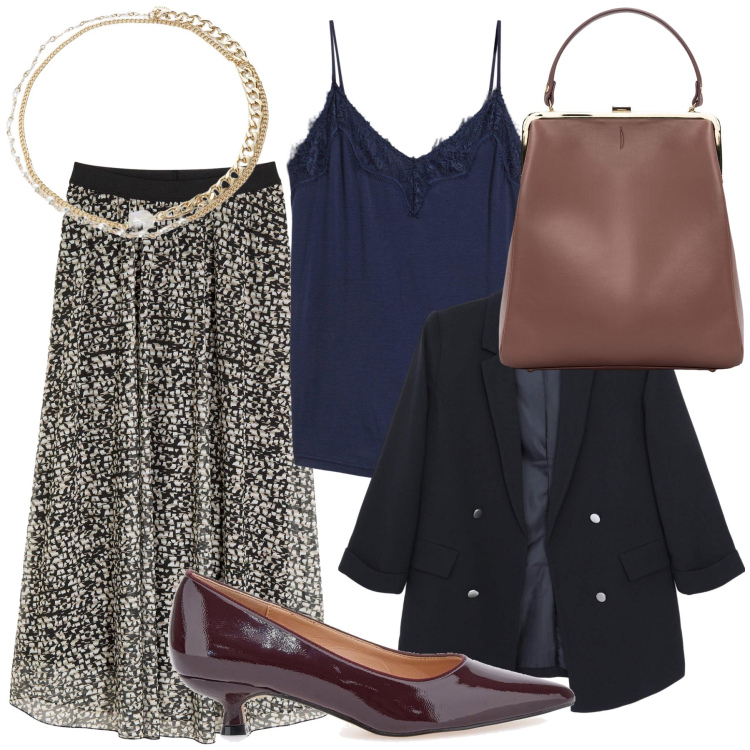 Outfit donna - Ufficio al femminile. Stile Bon Ton per Ufficio. Abbinamento con gonne, top, blazer, braccialetti, borse a spalla, décolleté.