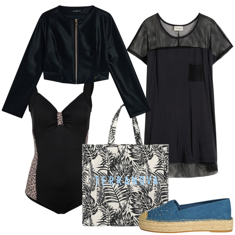Outfit donna - September beach. Stile Chic per Mare. Abbinamento con vestiti da spiaggia, costumi interi, borse tote, espadrillas, blazer.