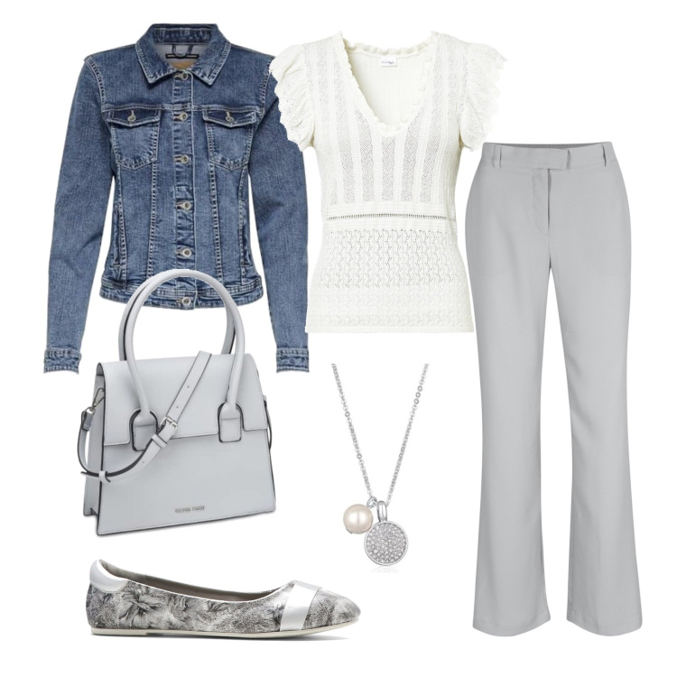 Outfit femme - Septembre. Style Casual chic pour Bureau. Assortir avec t-shirts, pantalon , ballerines, blazers, sacs à main, colliers.