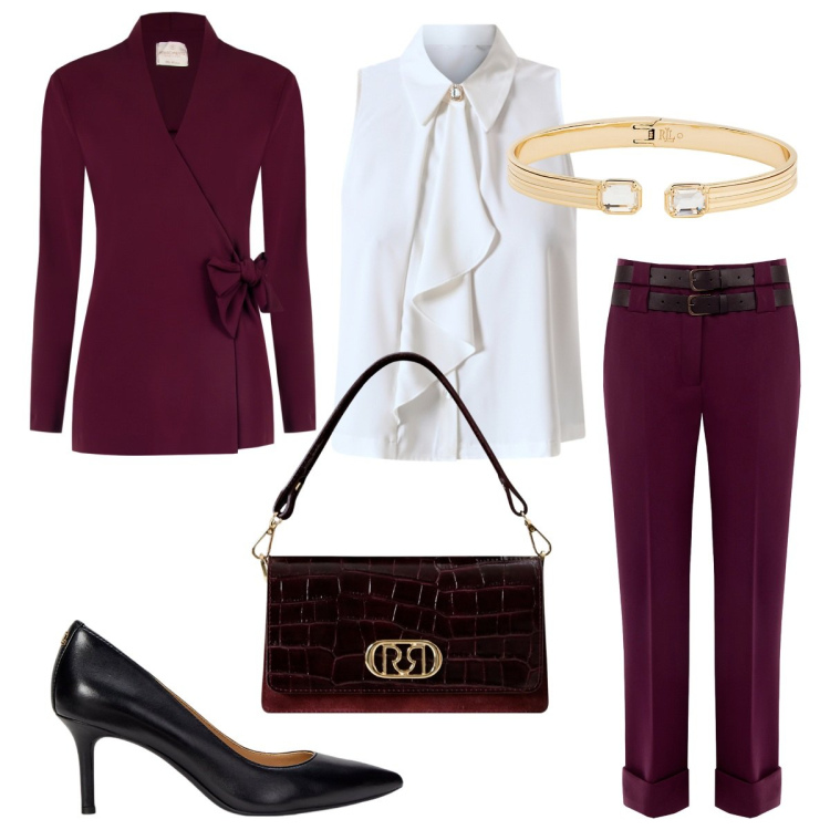 Outfit donna - Rinascimento -Nuova collezione. Stile Bon Ton per Scuola/Università. Abbinamento con pantaloni, blazer, camicie, borse a mano, décolleté, braccialetti.
